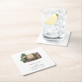 Rustic Vin Barrel Winery Vineyard Bröllop Underlägg Papper Kvadrat