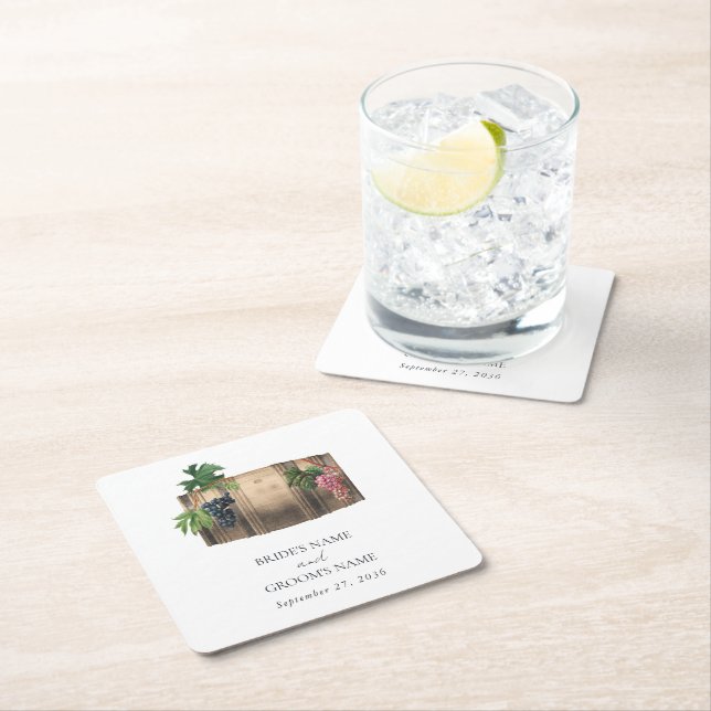 Rustic Vin Barrel Winery Vineyard Bröllop Underlägg Papper Kvadrat (Insitu)