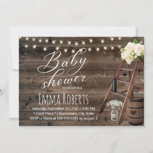 Rustic Vin Barrel & Wooden Ladder Baby Shower Inbjudningar