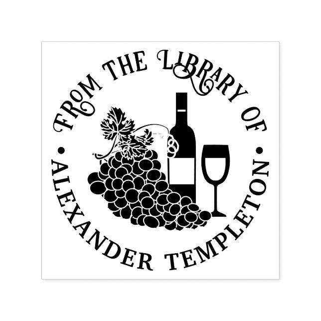 Rustic Vin, Glass, Gbit druvor Bibliotek Bok Självfärgande Stämpel (Design)