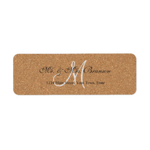 Rustic Vin Kork Bröllop Monogram Returadress Etikett