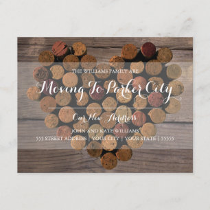 Rustic Vin Kork Heart - Flytta Announcement Meddelande