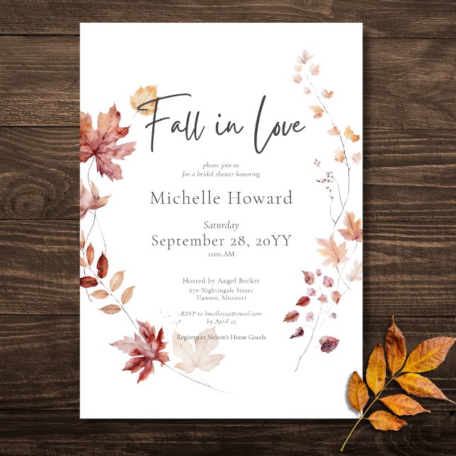 Rustic Vin Rust Löv faller i Kärlek Möhippa Inbjudningar (Rustic Wine Rust Leaves Fall In Love Bridal Shower Invitation)