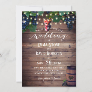 Rustic Vin Vineyard Grapes Fall Wedding Inbjudningar