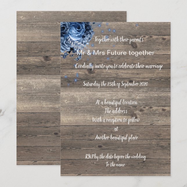 Rustic Vinatge Blue Bouquet bröllopsinbjudan Inbjudningar (Fram/baksida)