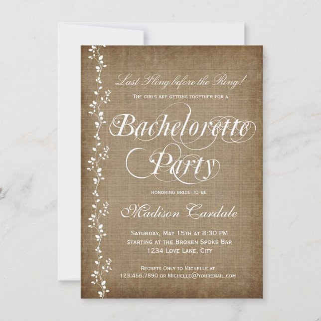Rustic Vines Bachelorette-partiets inbjudningar (Framsida)