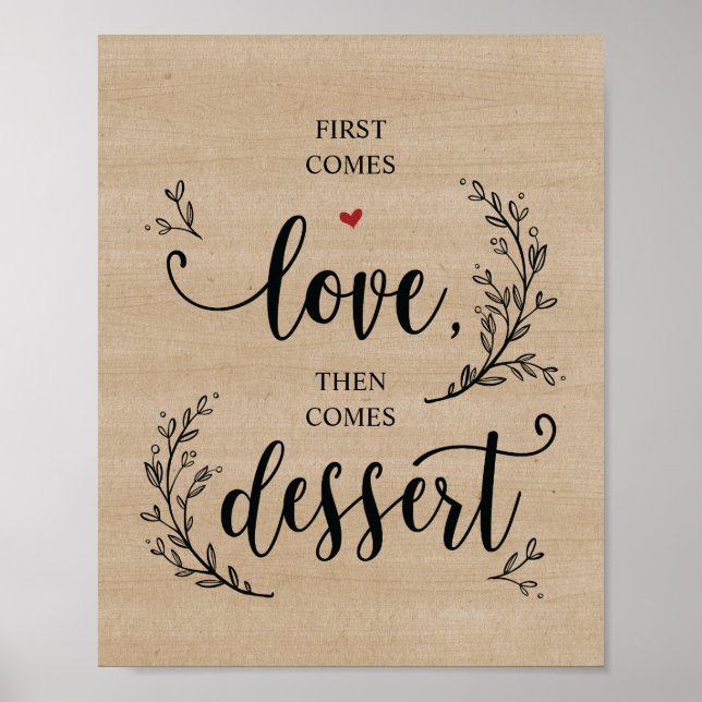 Rustic Vines Bröllop Dessert-skylt Poster (Framsidan)