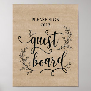 Rustic Vines Bröllop Guest Board-skylt Poster