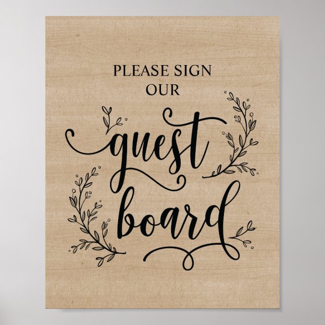 Rustic Vines Bröllop Guest Board-skylt Poster (Framsidan)