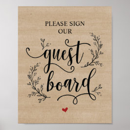 Rustic Vines Bröllop Guest Board-skylt Poster