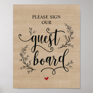 Rustic Vines Bröllop Guest Board-skylt Poster