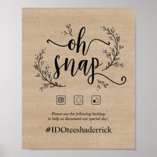 Rustic Vines Bröllop oh snap hashtag-skylt poster