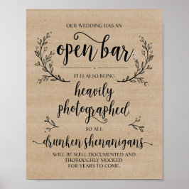 Rustic Vines Bröllop Open Pub Drunken-tecken Poster