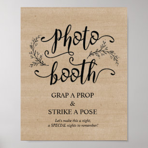 Rustic Vines Bröllop Photo Booth-tecken Poster