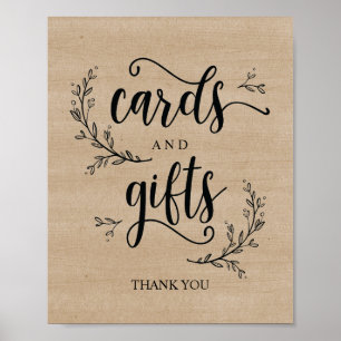 Rustic Vines Bröllopskort and Gifts Sign Poster