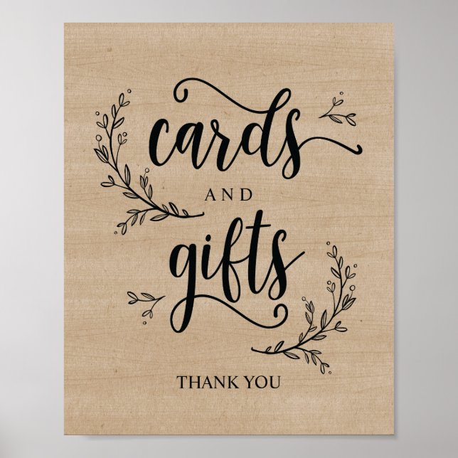 Rustic Vines Bröllopskort and Gifts Sign Poster (Framsidan)