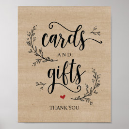 Rustic Vines Bröllopskort and Gifts Sign Poster