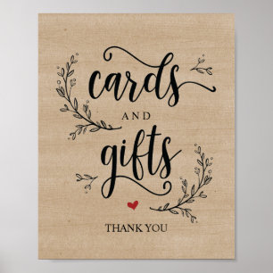 Rustic Vines Bröllopskort and Gifts Sign Poster