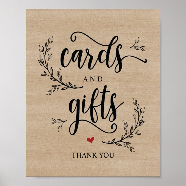 Rustic Vines Bröllopskort and Gifts Sign Poster (Framsidan)