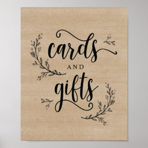 Rustic Vines Bröllopskort and Gifts Sign Poster