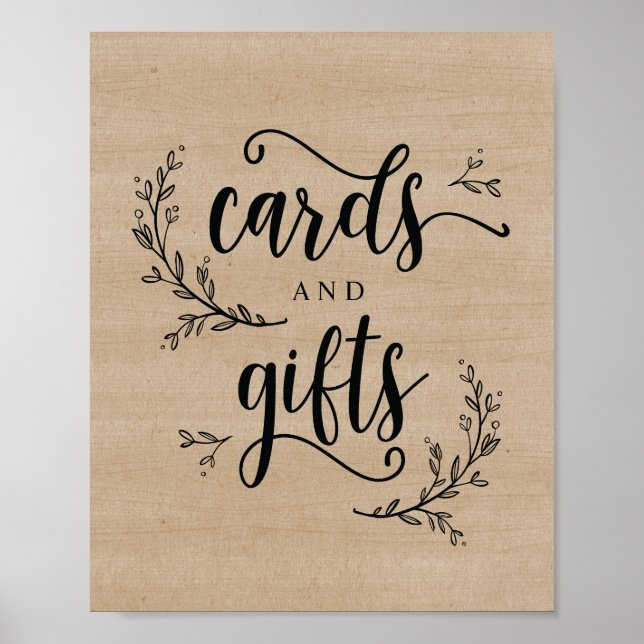 Rustic Vines Bröllopskort and Gifts Sign Poster (Framsidan)