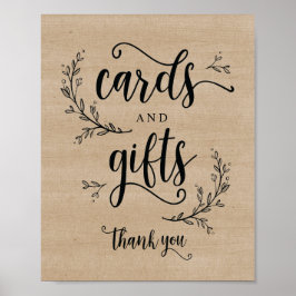 Rustic Vines Bröllopskort and Gifts Sign Poster