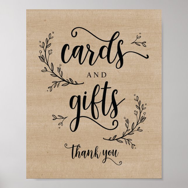 Rustic Vines Bröllopskort and Gifts Sign Poster (Framsidan)