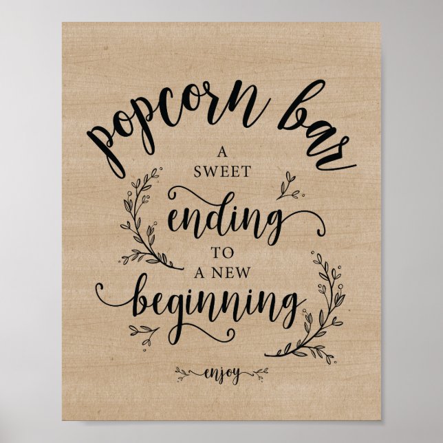 Rustic Vines Wedding popcorn bar sign poster (Framsidan)