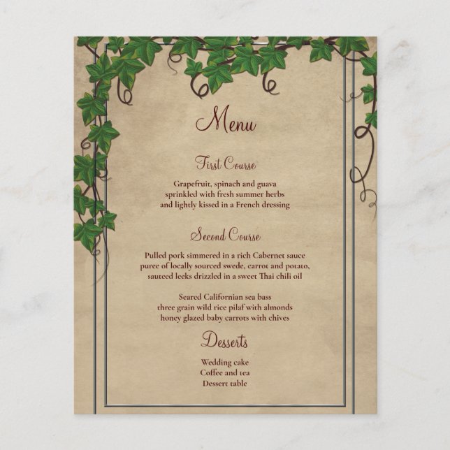 Rustic Vineyard Barn Script Bröllop Menu (Framsida)