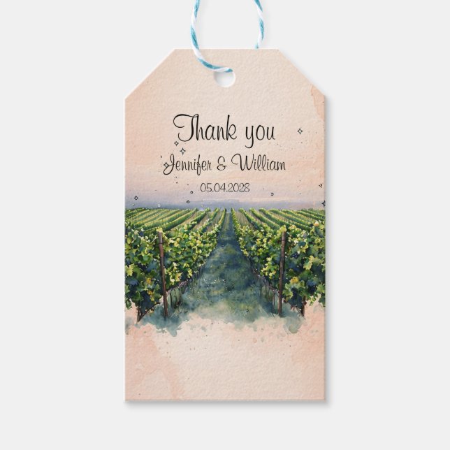 Rustic Vineyard Destination Italien Bröllop Presentetikett (Framsidan)