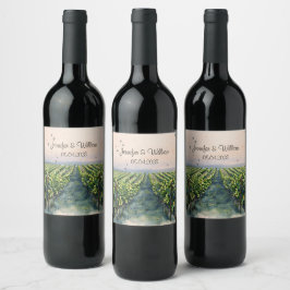 Rustic Vineyard Destination Italien Bröllop Vinflaska Etikett