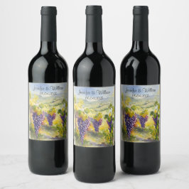 Rustic Vineyard Grapes Lemons Italien Bröllop Vinflaska Etikett