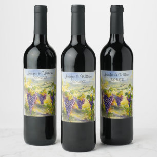 Rustic Vineyard Grapes Lemons Italien Bröllop Vinflaska Etikett