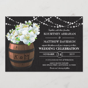 Rustic Vineyard String Ljus White Blommigt Bröllop Inbjudningar