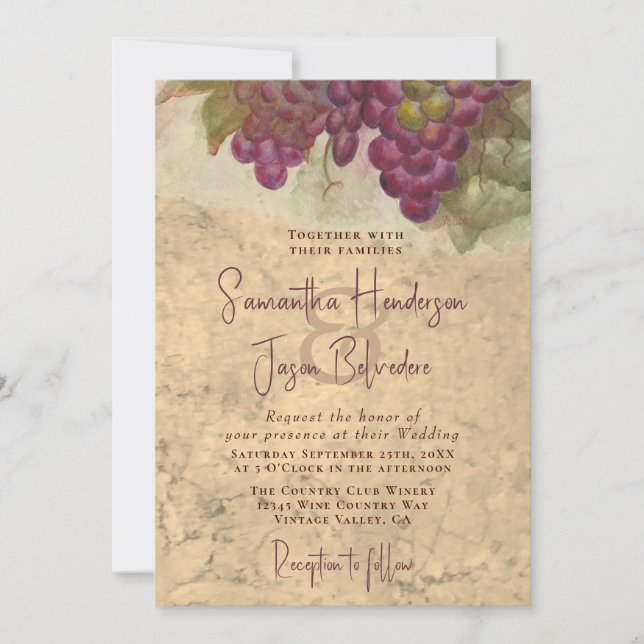 Rustic Vineyard Watercolor Elegant Wedding Inbjudningar (Framsida)
