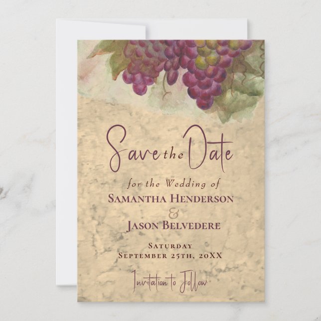 Rustic Vineyard Watercolor Wedding Save the Date (Framsida)