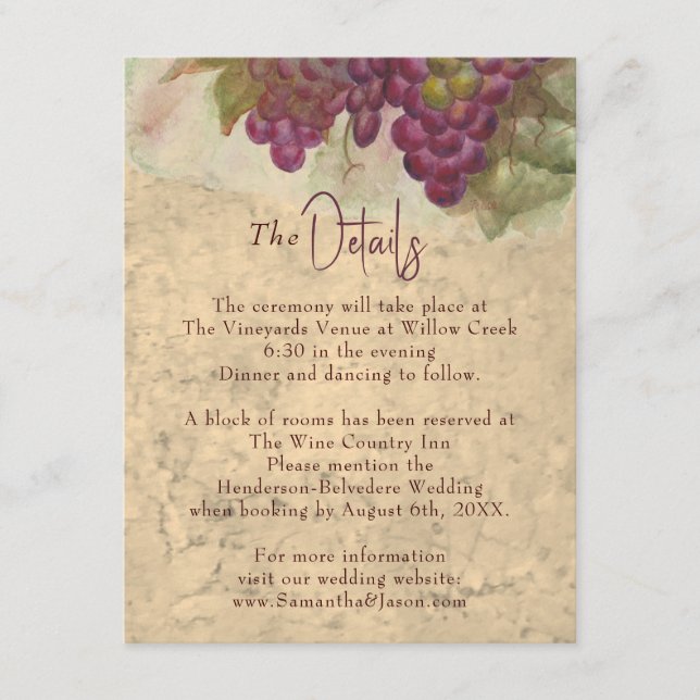 Rustic Vineyard Wedding Details Enclosure Card Tilläggskort (Framsida)