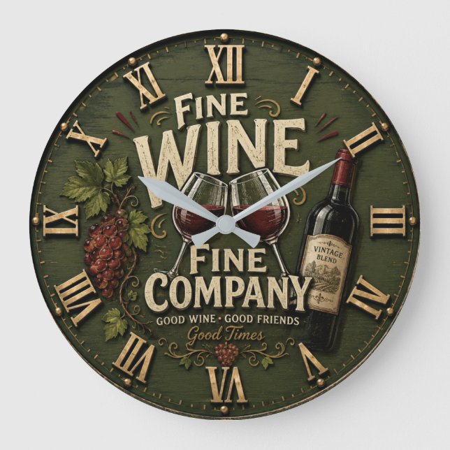 Rustic Vineyard Wine Lover Stor Klocka (Framsida)