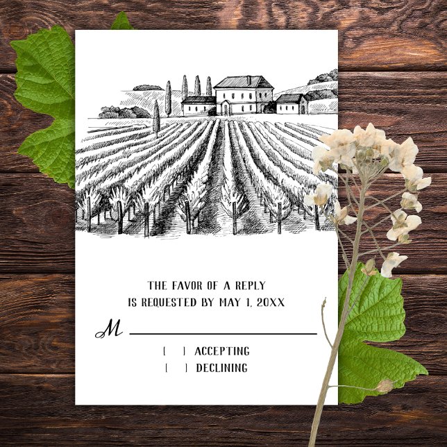 Rustic Vineyard Winery Artistic Bröllop OSA Card Inbjudningar (Rustic Vineyard Winery Artistic Wedding RSVP Card)