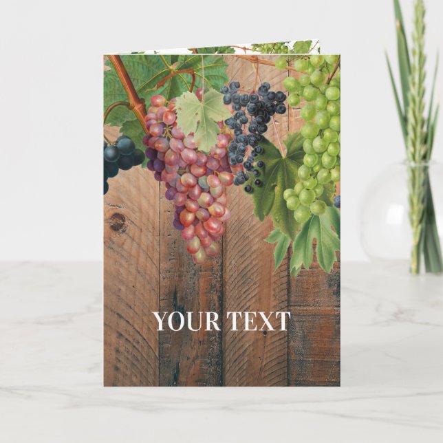 Rustic Vineyard Wood & Grapes Kort (Framsida)