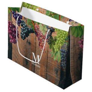 Rustic Vineyard Wood & Grapes Monogram