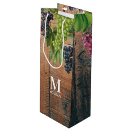Rustic Vineyard Wood & Grapes Monogram