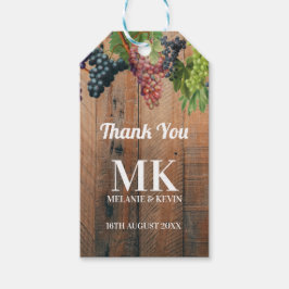 Rustic Vineyard Wood & Grapes Monogram Bröllop Presentetikett