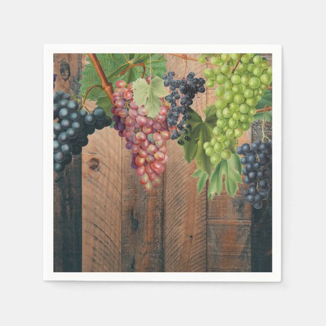 Rustic Vineyard Wood & Grapes Pappersservett (Framsidan)