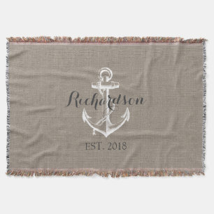Rustic Vintage Anchor Bröllop Monogram Filt