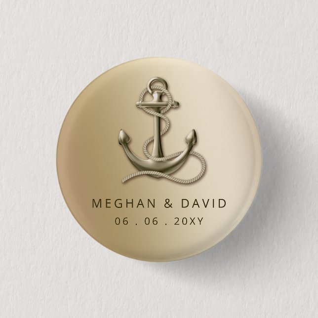 Rustic Vintage Antique Anchor Nautical Bröllop Knapp (Framsida)