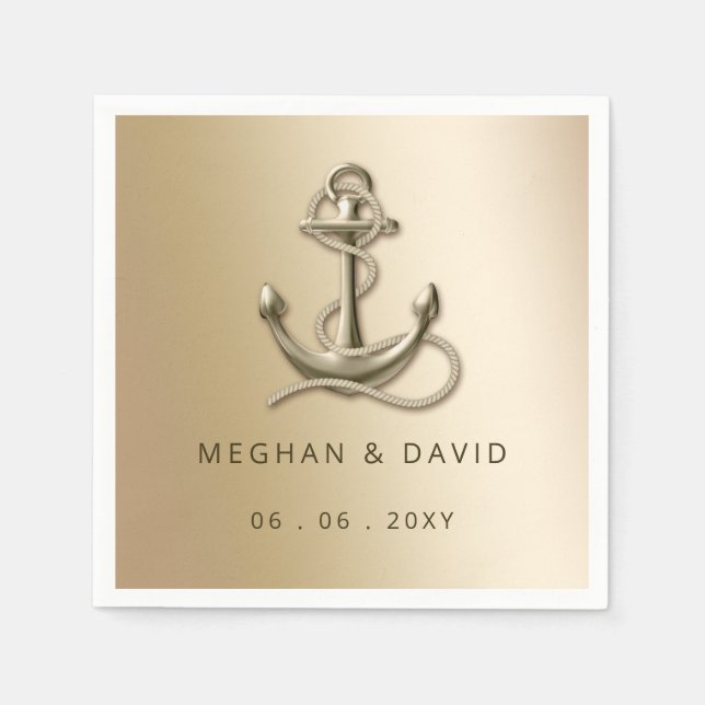 Rustic Vintage Antique Anchor Nautical Bröllop Pappersservett (Framsidan)
