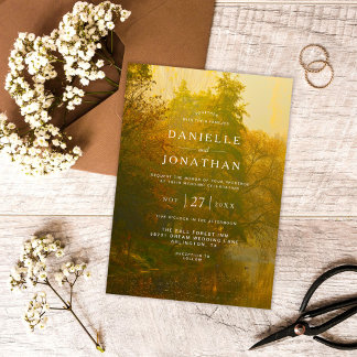 Rustic Vintage Autumn Forest Bröllop Inbjudningar