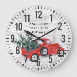 Rustic Vintage Barn Wood Red Lastbil Julgran Stor Klocka