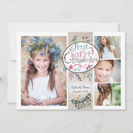 Rustic Vintage Beige First Heliga Communion blommi Inbjudningar